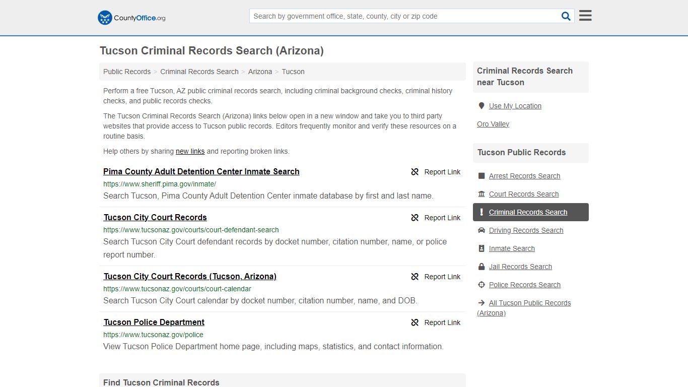 Tucson Criminal Records Search (Arizona) - County Office